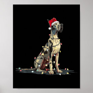 Funny Great Dane Christmas Graphics Dog Lights Lov Poster
