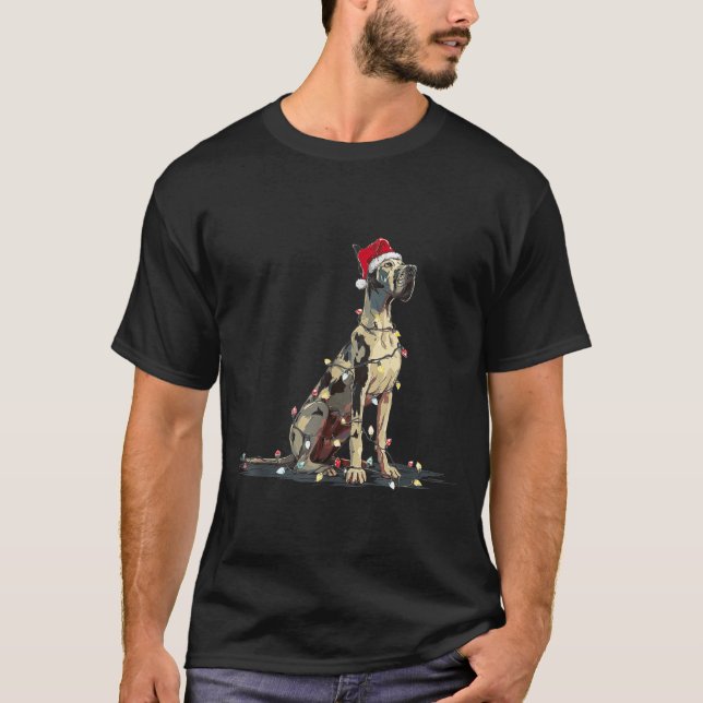 Funny Great Dane Christmas Graphics Dog Lights Lov T-Shirt (Front)