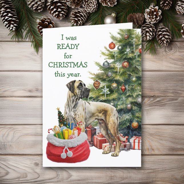 Funny Great Dane Dog Ready for Christmas Holiday Card (Creator Uploaded)