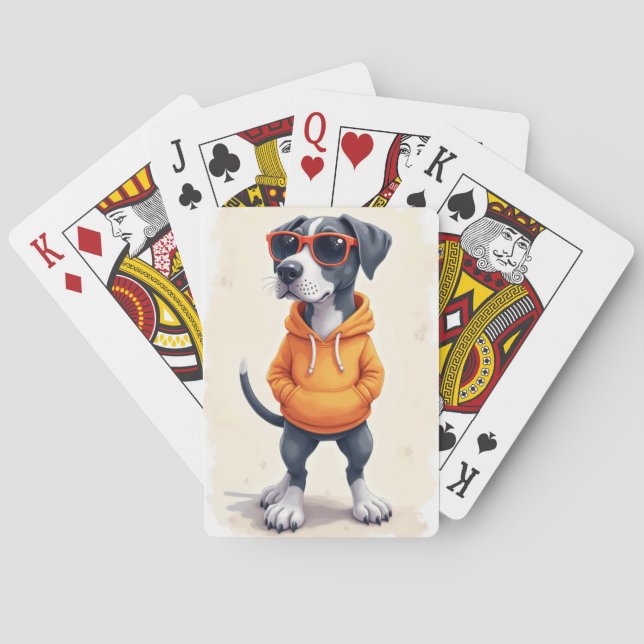 Funny Great Dane Kawaii Dog Playing Cards (Back)
