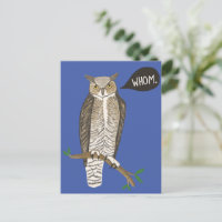 Funny Great Horned Owl WHOM Grammar Postcard