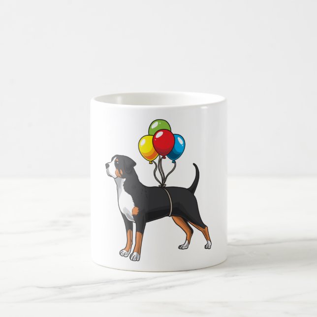 Funny Greater Swiss Mountain Dog With Balloons Coffee Mug (Center)