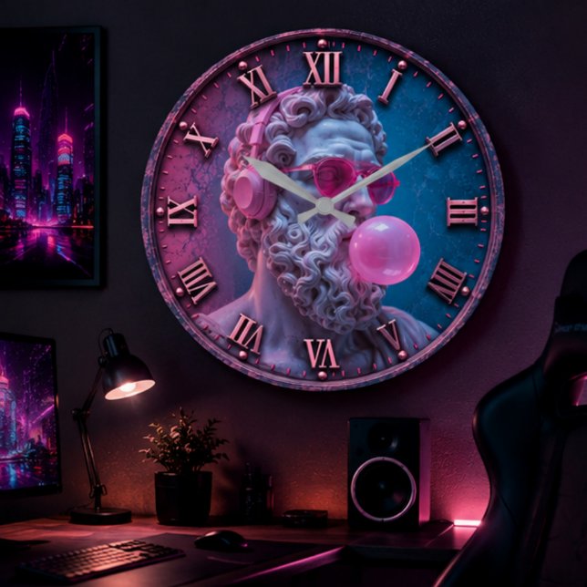Funny Greek Philosopher Bubble Gum  Large Clock (Creator Uploaded)
