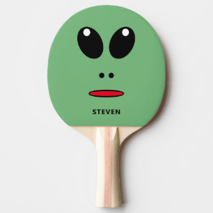 Funny Green Alien Face Personalised Ping Pong Paddle