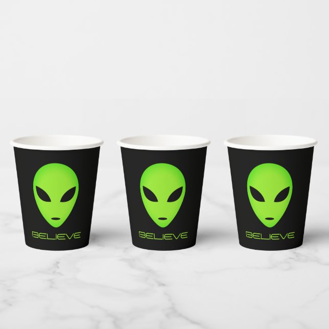 Funny green alien head custom Birthday party Paper Cups (Multi)