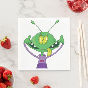 Funny Green Alien Making Silly Face Napkin