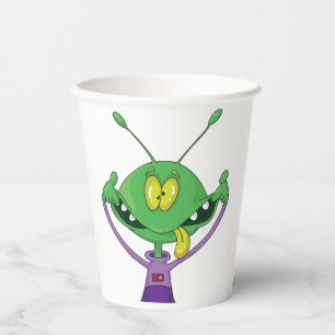 Funny Green Alien Making Silly Face Paper Cups
