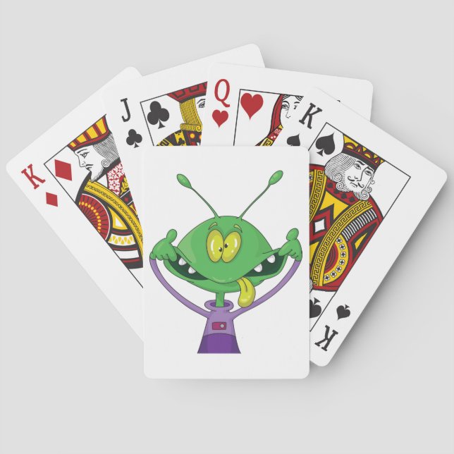 Funny Green Alien Making Silly Face Playing Cards (Back)
