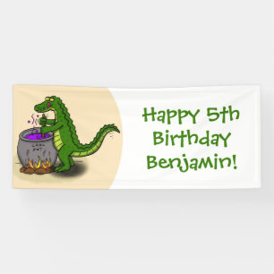 Funny green alligator cooking cartoon banner