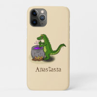 Funny green alligator cooking cartoon