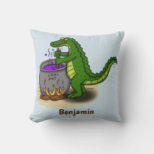 Funny green alligator cooking cartoon cushion
