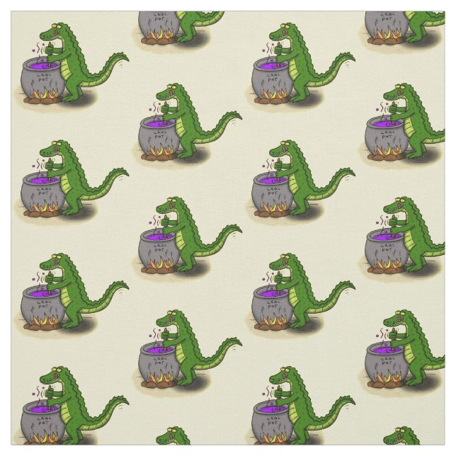 Funny green alligator cooking cartoon fabric (Swatch)