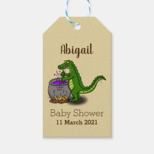 Funny green alligator cooking cartoon gift tags