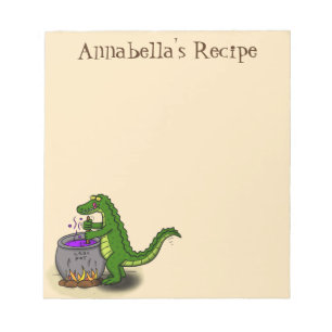 Funny green alligator cooking cartoon notepad