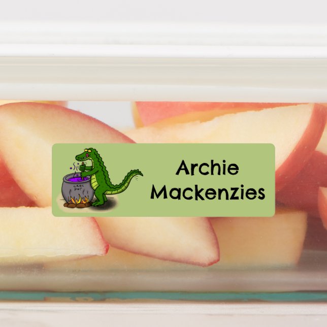 Funny green alligator cooking cartoon personalised (Affixed)