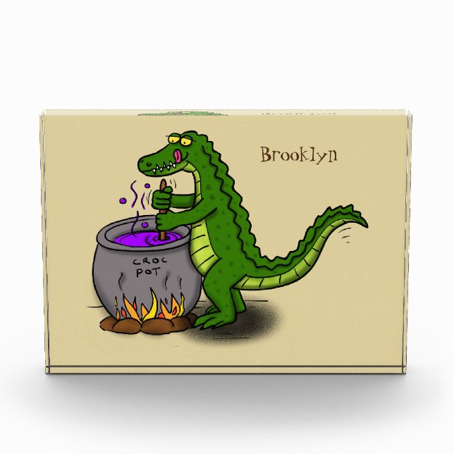 Funny green alligator cooking cartoon photo block (Front)