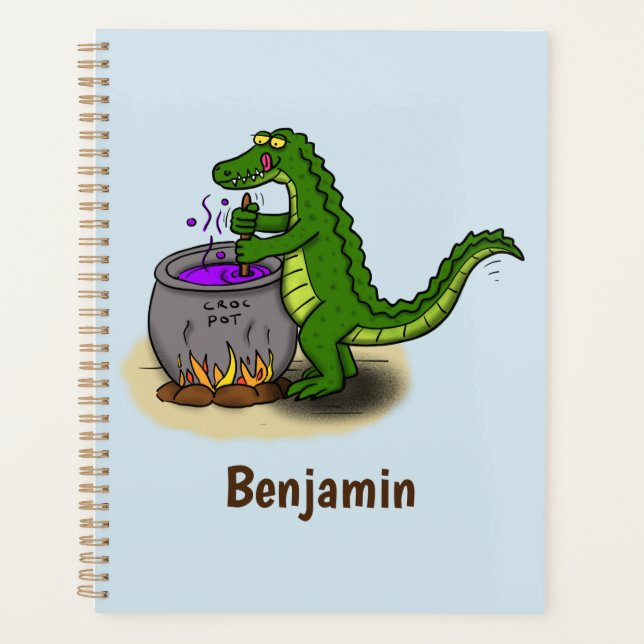 Funny green alligator cooking cartoon planner (Front)