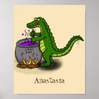 Funny green alligator cooking cartoon
