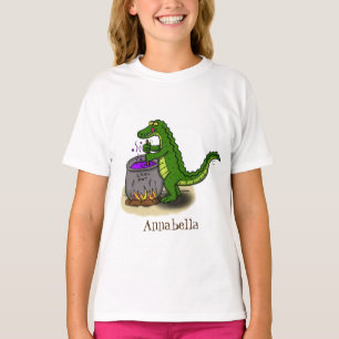 Funny green alligator cooking cartoon T-Shirt
