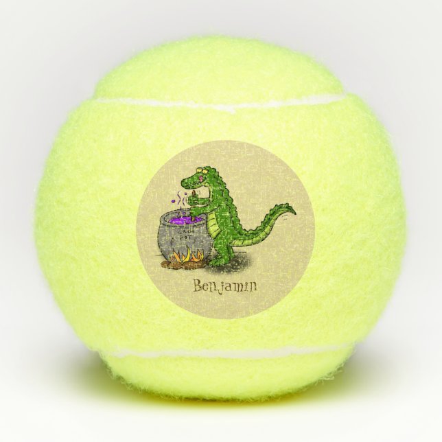 Funny green alligator cooking cartoon tennis balls (Front)