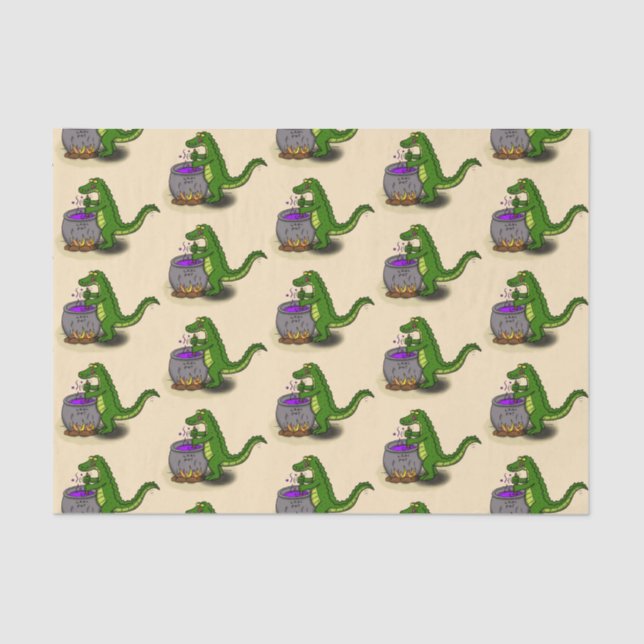 Funny green alligator cooking cartoon tissue paper (Front)