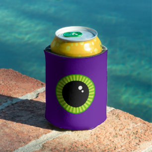 Funny Green and Purple Monster Eyeball Can Cooler
