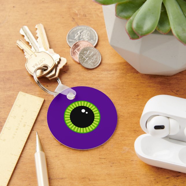 Funny Green and Purple Monster Eyeball Key Ring (Desk)