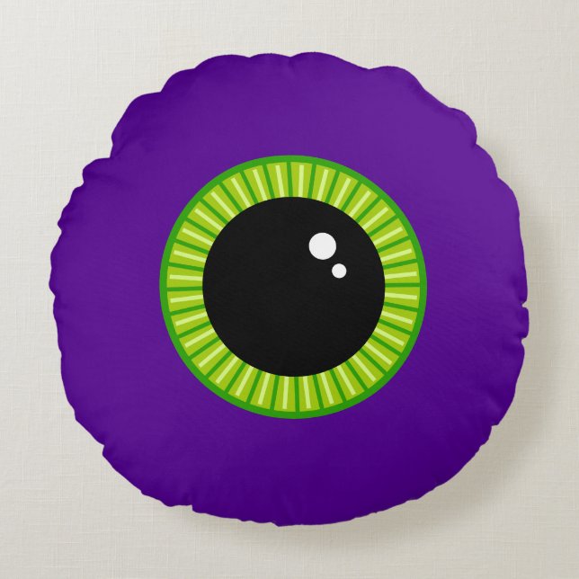 Funny Green and Purple Monster Eyeball Round Cushion (Front)