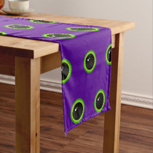 Funny Green and Purple Monster Eyes Short Table Runner
