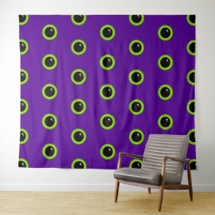 Funny Green and Purple Monster Eyes Tapestry