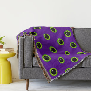 Funny Green and Purple Monster Eyes Throw Blanket