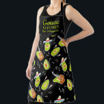 Funny green avocado music band pattern guac script apron<br><div class="desc">Funny green avocado music band pattern with avocados fruits playing music and editable text saying Guac Kitchen,  Ole Guacamole with a modern script on editable black background.</div>