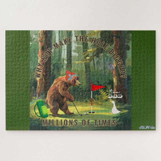 funny green bear golf jigsaw puzzle (Horizontal)