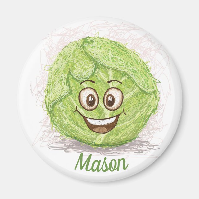 Funny Green Cabbage Drawing Custom Name fridge Magnet (Front)