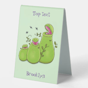 Funny green carnivorous pitcher plants cartoon