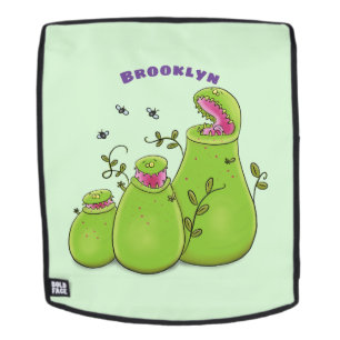 Funny green carnivorous pitcher plants cartoon backpack