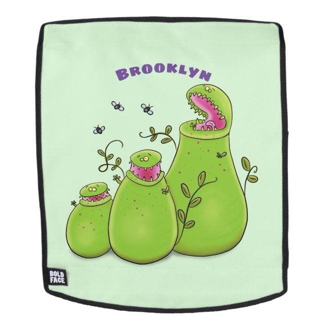 Funny green carnivorous pitcher plants cartoon backpack (Removable Face)