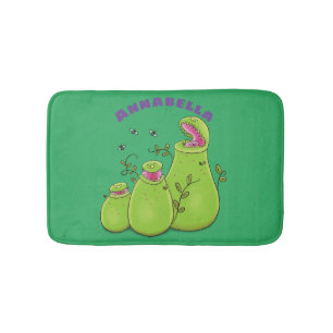 Funny green carnivorous pitcher plants cartoon bath mat