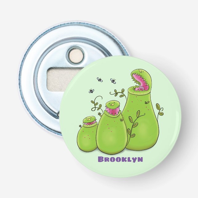 Funny green carnivorous pitcher plants cartoon bottle opener (Front)