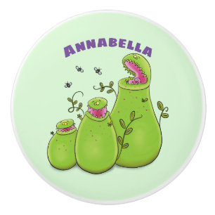 Funny green carnivorous pitcher plants cartoon ceramic knob