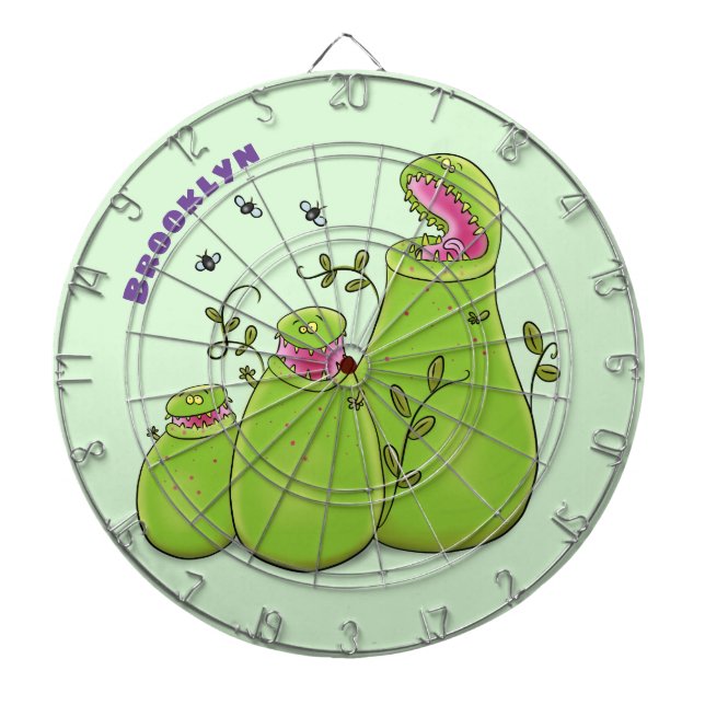 Funny green carnivorous pitcher plants cartoon dartboard (Front)