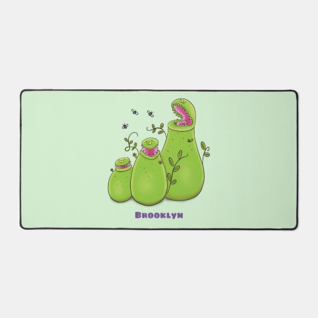 Funny green carnivorous pitcher plants cartoon desk mat (Front)
