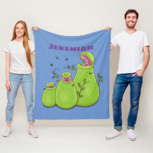 Funny green carnivorous pitcher plants cartoon fleece blanket