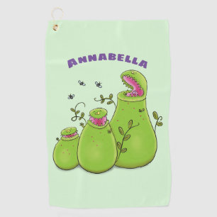 Funny green carnivorous pitcher plants cartoon  golf towel