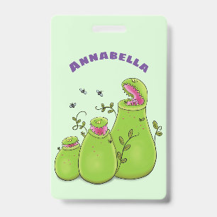 Funny green carnivorous pitcher plants cartoon ID badge
