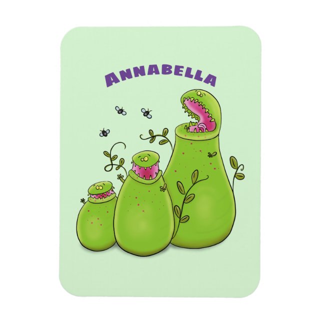 Funny green carnivorous pitcher plants cartoon magnet (Vertical)