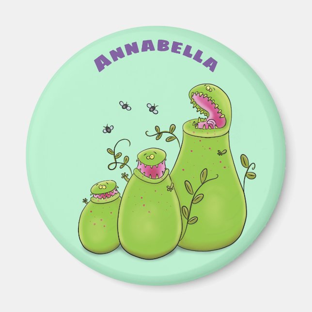Funny green carnivorous pitcher plants cartoon magnet (Front)