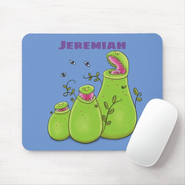 Funny green carnivorous pitcher plants cartoon mouse pad (With Mouse)