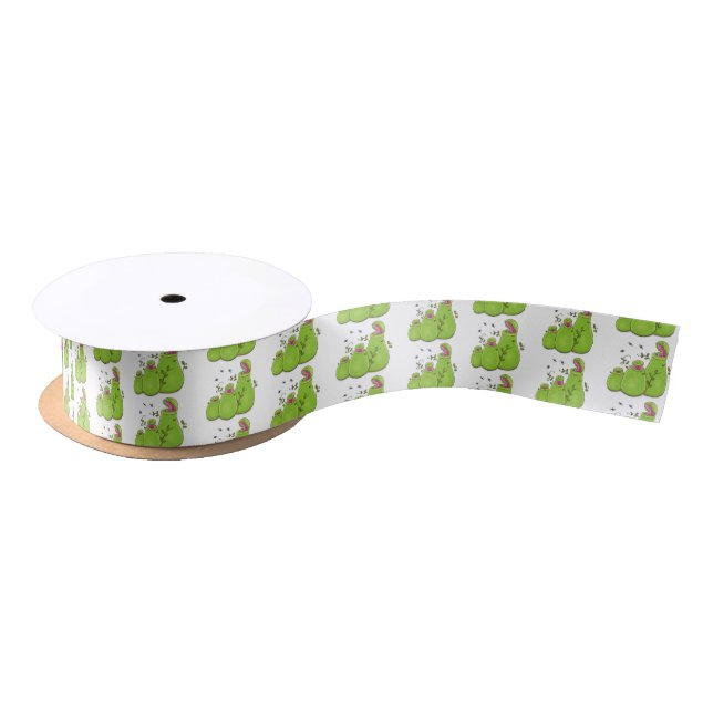Funny green carnivorous pitcher plants cartoon satin ribbon (Spool)