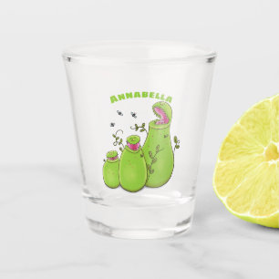 Funny green carnivorous pitcher plants cartoon shot glass